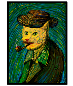 Gato caprichoso fumando una pipa en un estilo pictórico vibrante