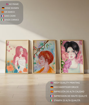 Peintures modernes de femmes avec fleurs en décoration intérieure