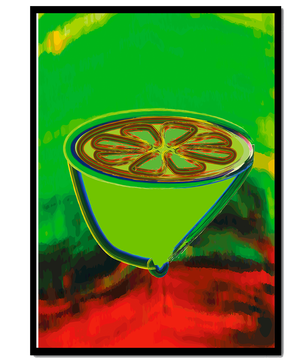 Pintura digital abstracta de lima vibrante sobre fondo multicolor