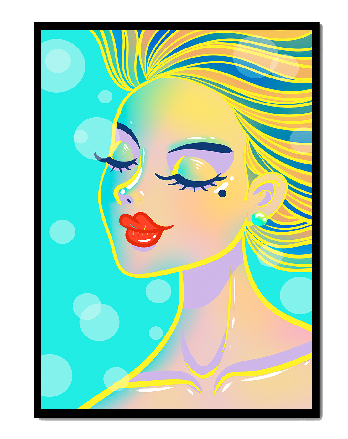 Colorful abstract portrait of a woman with closed eyes