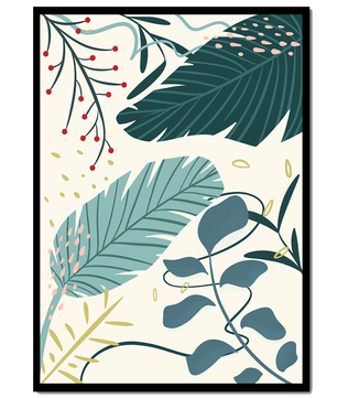 Abstract Botanical Illustration with Colorful Leaf Patterns