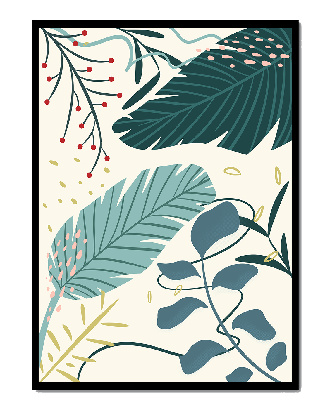 Abstract Botanical Illustration with Colorful Leaf Patterns