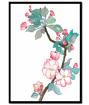 Elegante ilustración floral en acuarela con flor de cerezo.