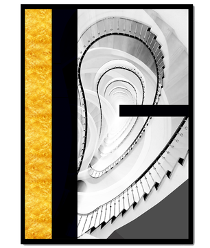 Abstract spiral staircase with a gold accent design