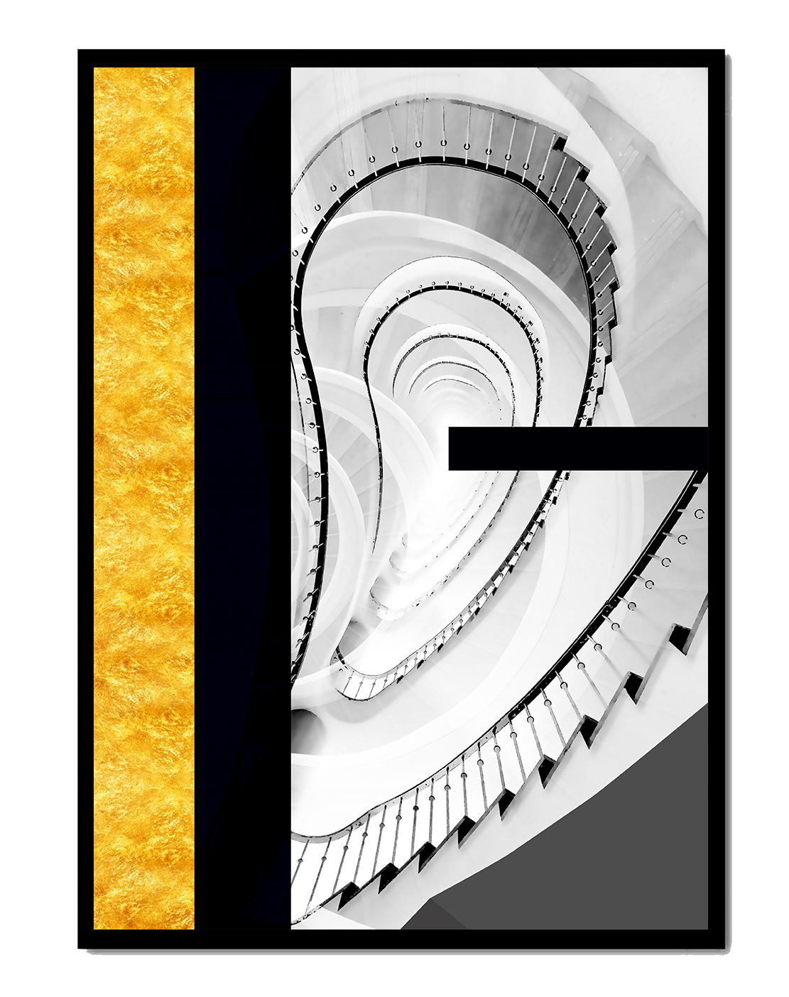 Abstract spiral staircase with a gold accent design