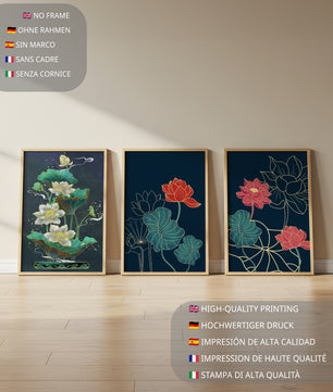 Ensemble d’impressions artistiques de fleurs de lotus dans différents styles