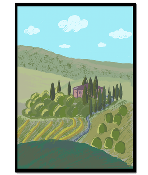 Paysage charmant de campagne toscane avec collines ondulées et cyprès