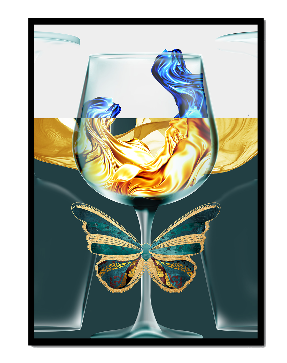 Cristallo con scultura di liquido e arte di farfalla