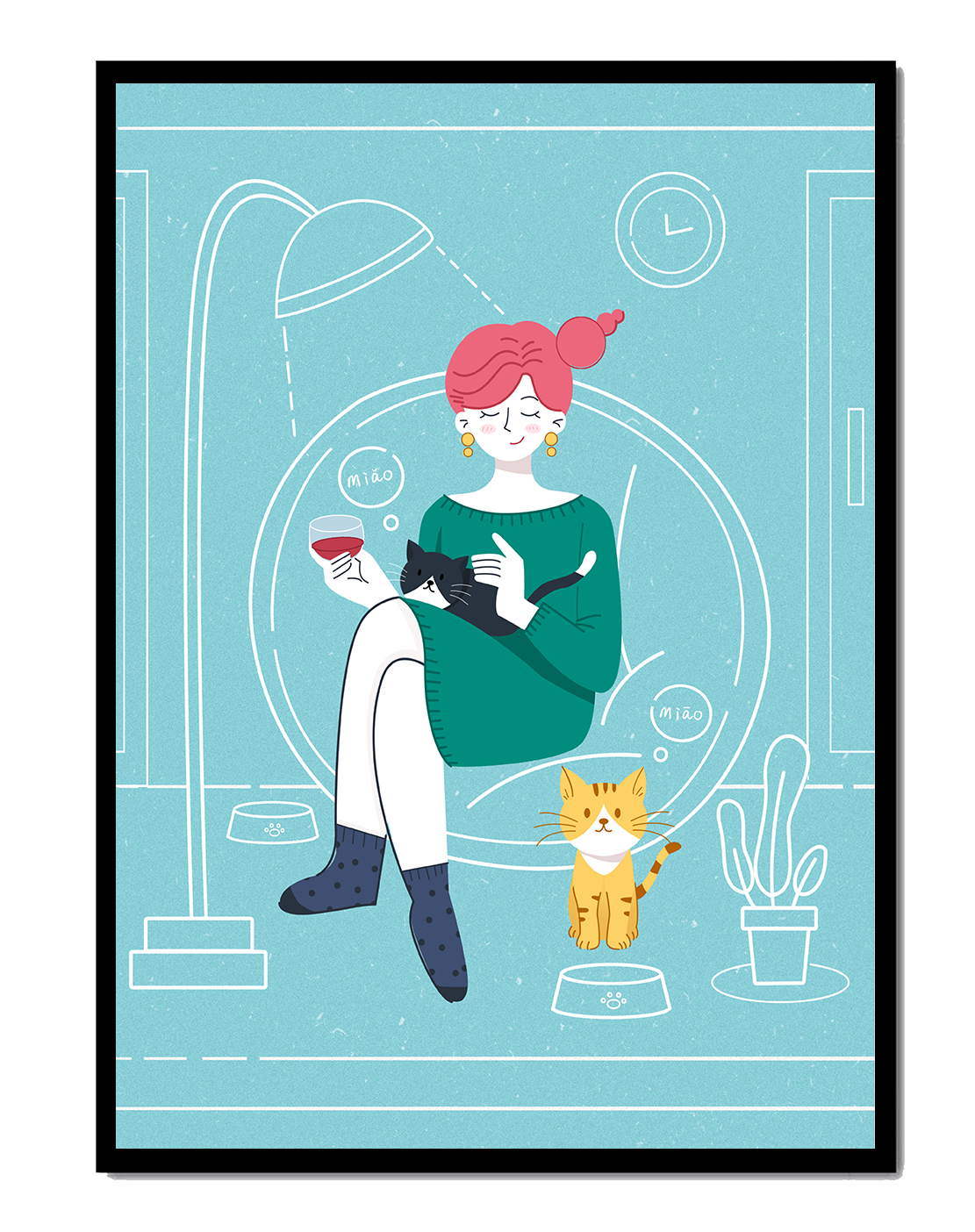 Acogedora velada con gatos en una sala de estar escandinava