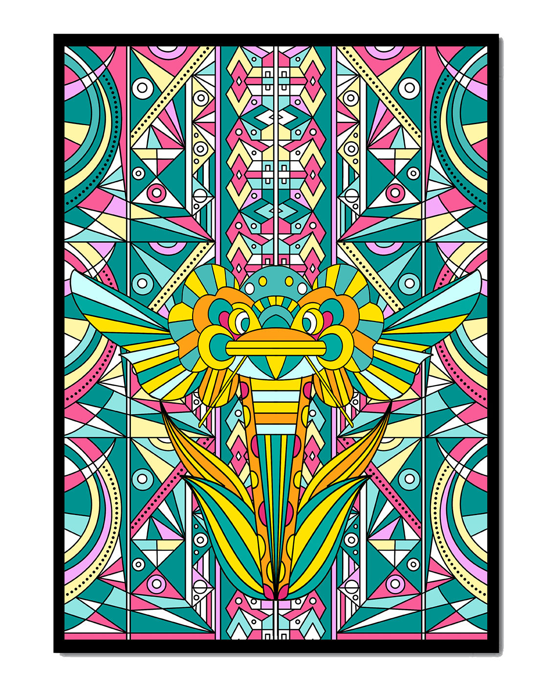 Elefante geométrico colorido con patrones abstractos