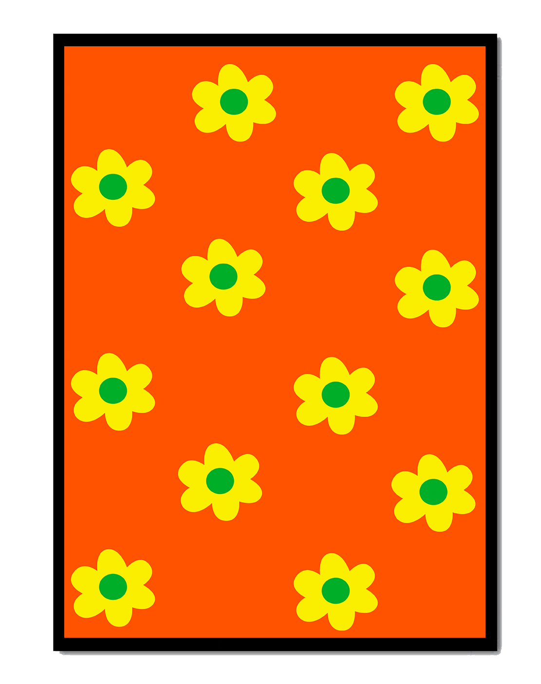 Colorful floral pattern with yellow flowers on orange background
