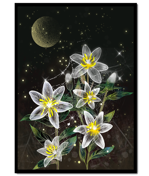 Luminous Night Flowers Under a Starry Sky with Golden Moon - Mi tienda