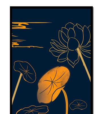 Golden Lotus Flowers in Abstract Night Sky