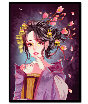 Retrato de anime elegante con acentos florales y dorados