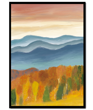 Autumn Mountain Landscape with Vibrant Trees and Colorful Sky