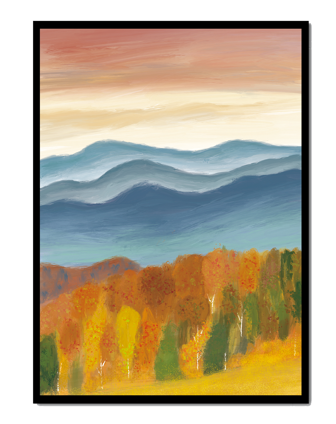 Autumn Mountain Landscape with Vibrant Trees and Colorful Sky