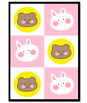 Diseño de patrones de animales juguetones con caras de osos y conejos en colores pastel