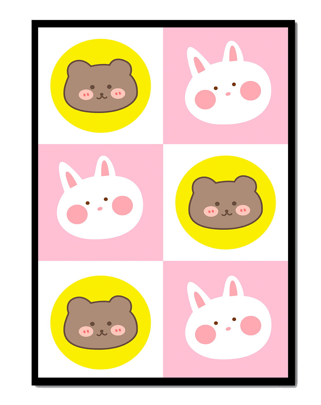 Diseño de patrones de animales juguetones con caras de osos y conejos en colores pastel