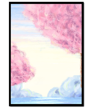 Serene Landscape with Cherry Blossom Trees and Tranquil Sky