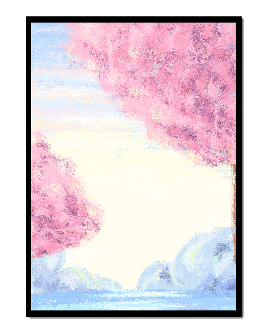 Serene Landscape with Cherry Blossom Trees and Tranquil Sky