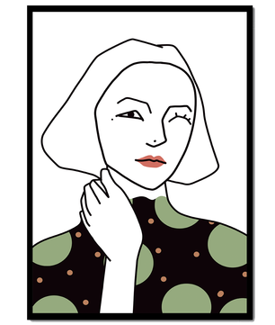 Modern Minimalist Portrait of a Winking Woman in Green Polka Dot Dress - Mi tienda