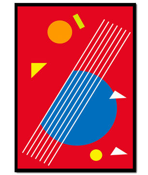 Formas geométricas abstractas con colores y líneas audaces