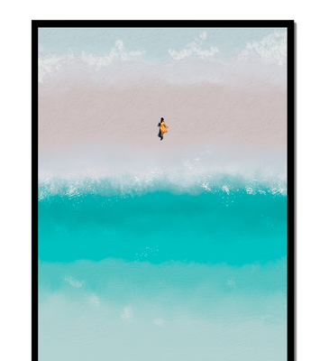 Serene beach with turquoise waves and solitary figure