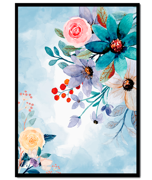 Watercolor floral illustration with vibrant flowers and leaves