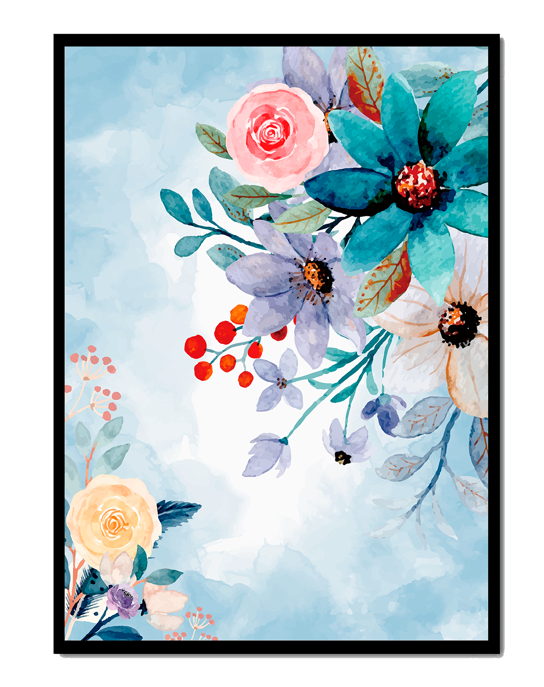 Watercolor floral illustration with vibrant flowers and leaves