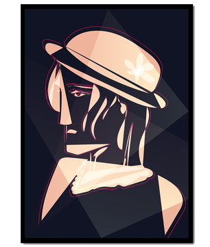 Stylized Portrait of a Woman in a Hat with Geometric Elements - Mi tienda