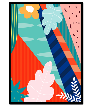 Abstract floral geometric design with vibrant colors and bold patterns