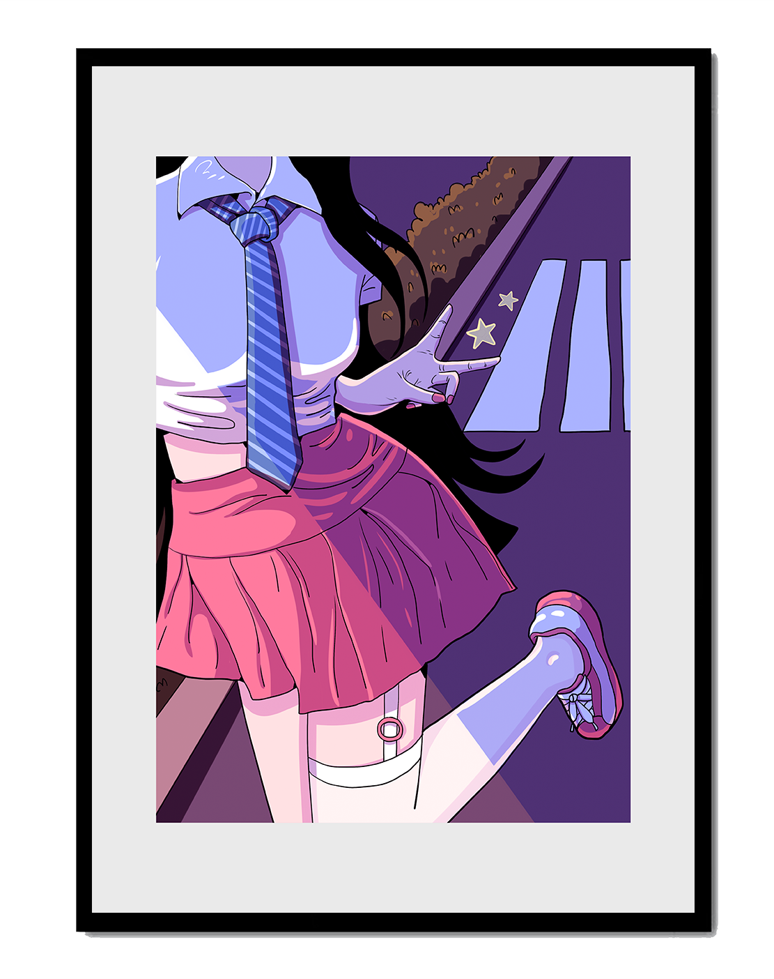Anime style schoolgirl posing with peace sign in vibrant colors