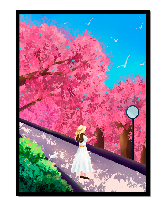 Springtime stroll under vibrant cherry blossoms
