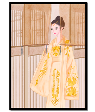 Traditional Chinese attire with gold embroidery and elegant design