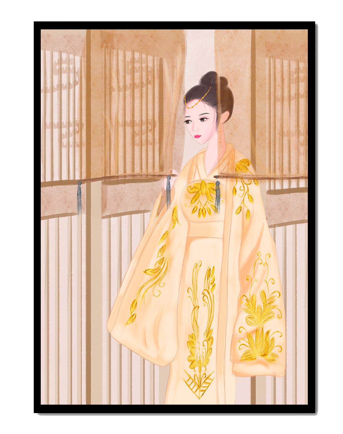 Traditional Chinese attire with gold embroidery and elegant design
