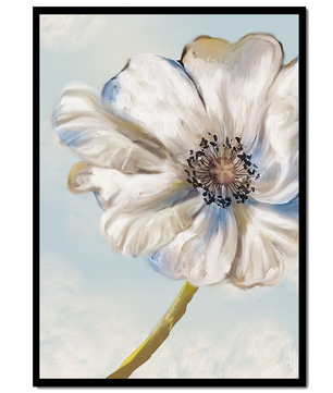 Art captivant de fleurs blanches avec des nuances de bleu sur un fond pastel