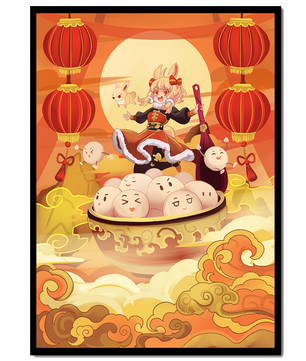 Charming festive fantasy illustration featuring lanterns and playful characters