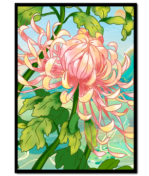 Belle illustration florale avec chrysanthème et feuilles vertes