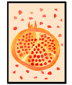 Ilustración abstracta colorida de granada con semillas esparcidas