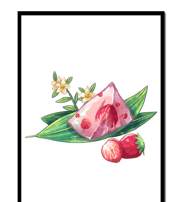 Delicate jelly dessert with strawberries and floral arrangement