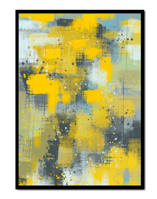 Abstract Yellow and Gray Geometric Art with Textured Patterns