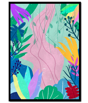 Abstract Botanic Composition with Vibrant Leaves and Shapes