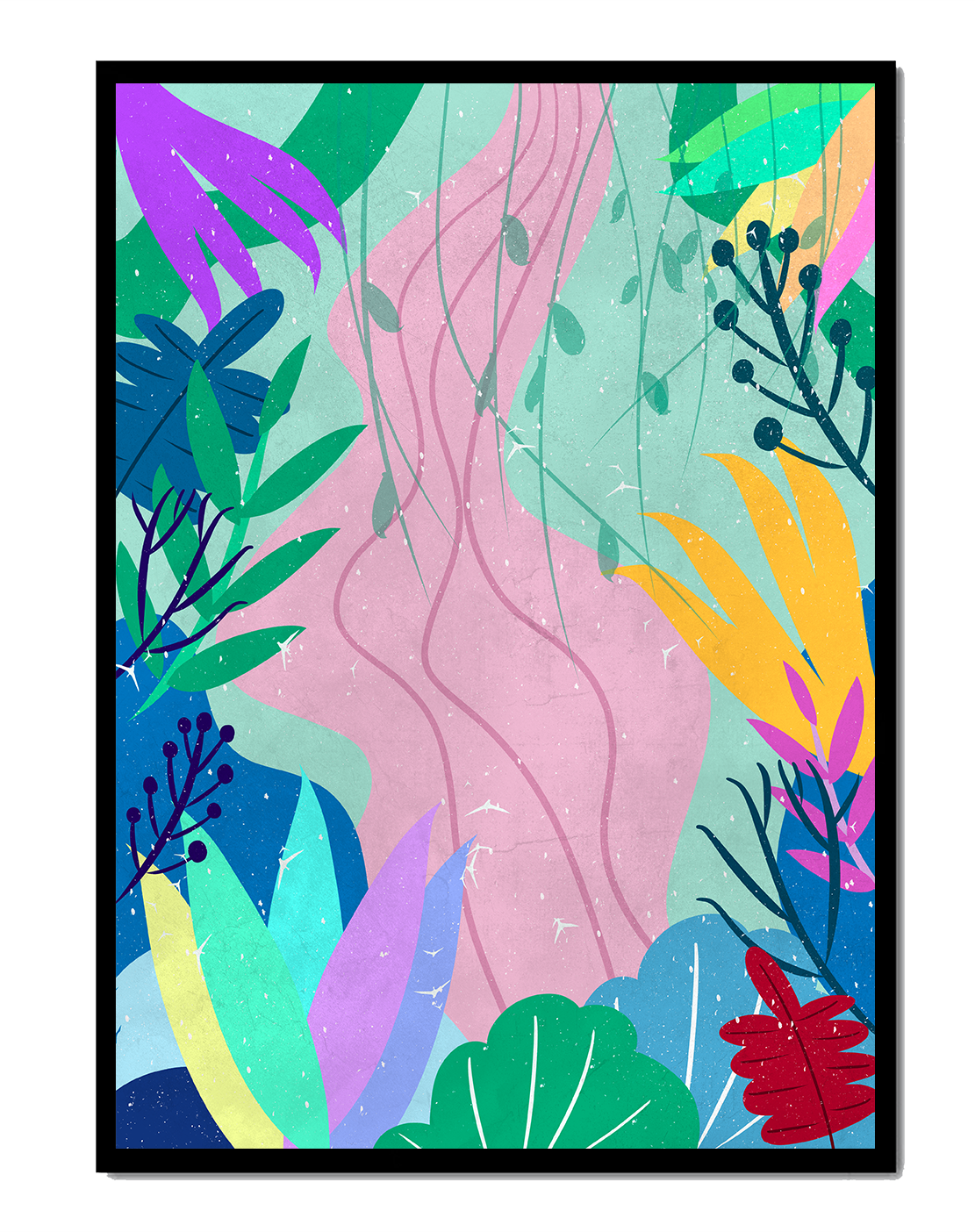 Abstract Botanic Composition with Vibrant Leaves and Shapes