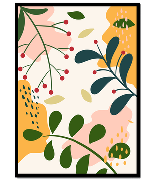 Farbenfrohes abstraktes Blumenmuster mit grünen und gelben Blättern 