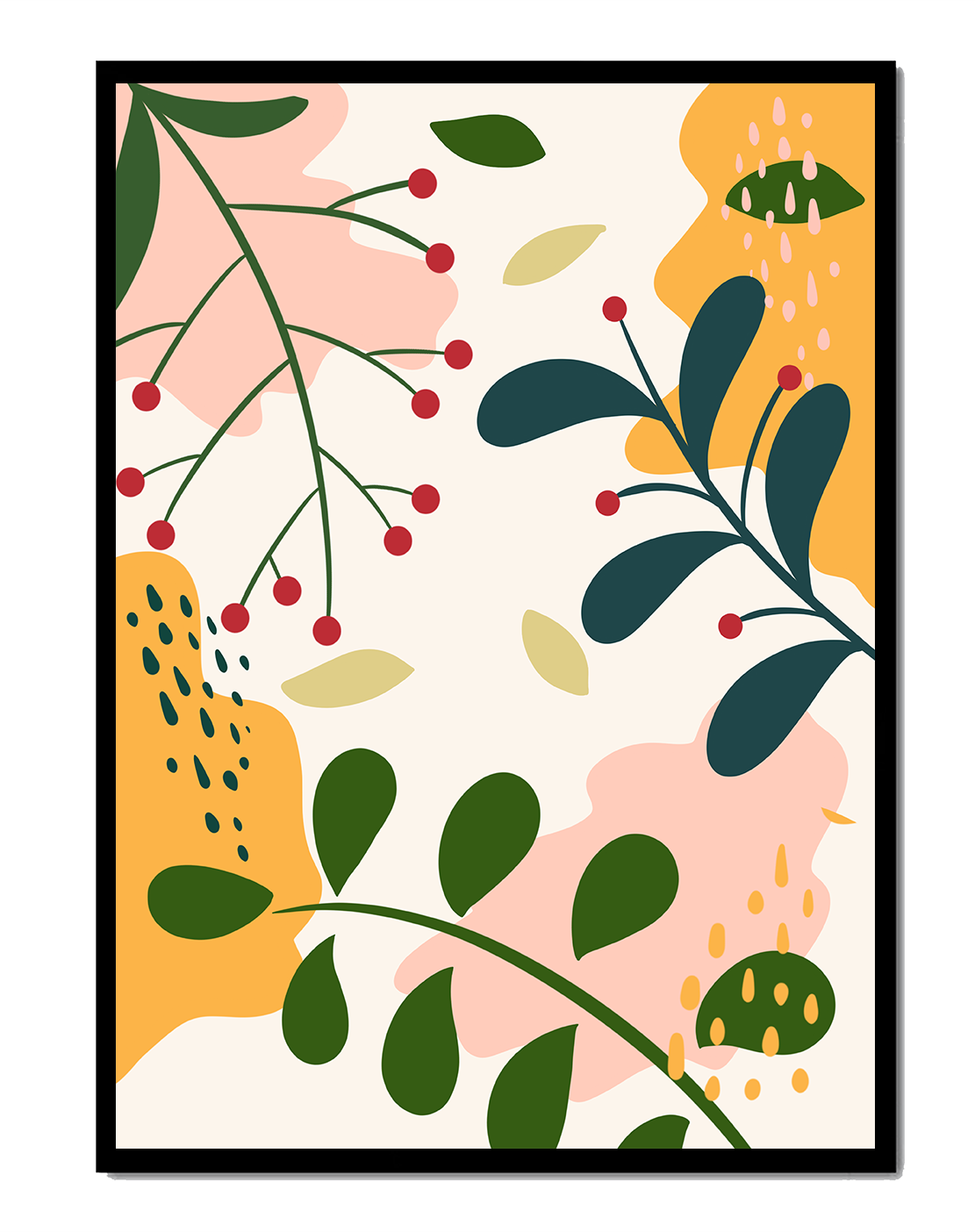Farbenfrohes abstraktes Blumenmuster mit grünen und gelben Blättern 