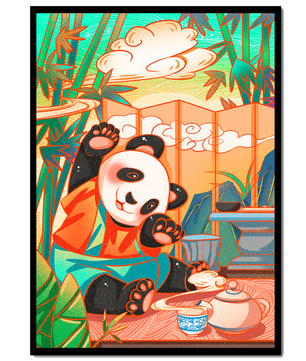 Cheerful Panda Having Tea in a Bamboo Garden - Mi tienda