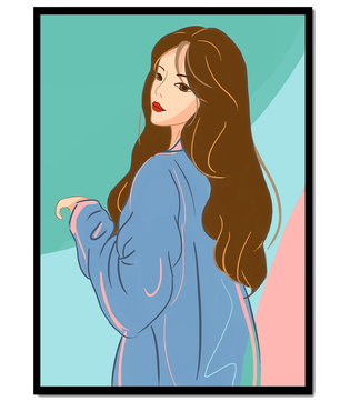 Illustration of woman with long hair and blue jacket