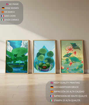 Conjunto De Impresiones De Arte Botánico De Nenúfares Sin Marco