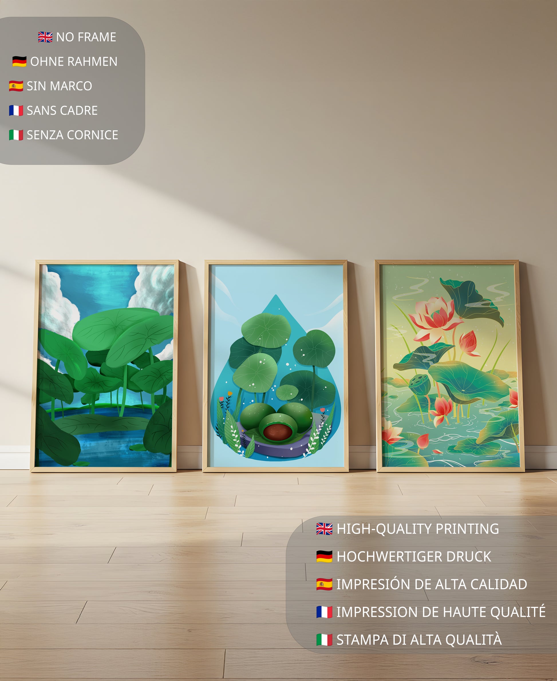 Conjunto De Impresiones De Arte Botánico De Nenúfares Sin Marco