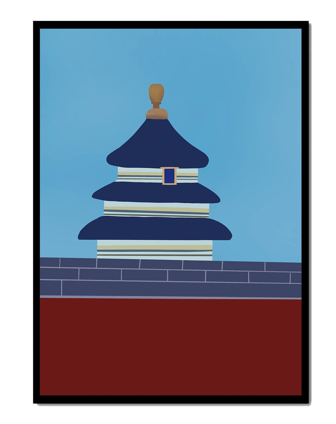 Ilustración abstracta del Templo del Cielo con detalles azules y dorados